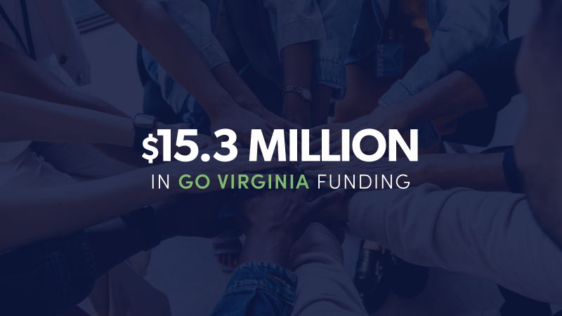 manos en un círculo con texto blanco superpuesto que dice: $15.3 millones en fondos de GO Virginia"